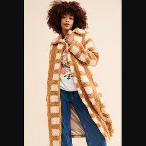 Glamorous Brown & White Plaid Fuzzy Teddy Coat XS